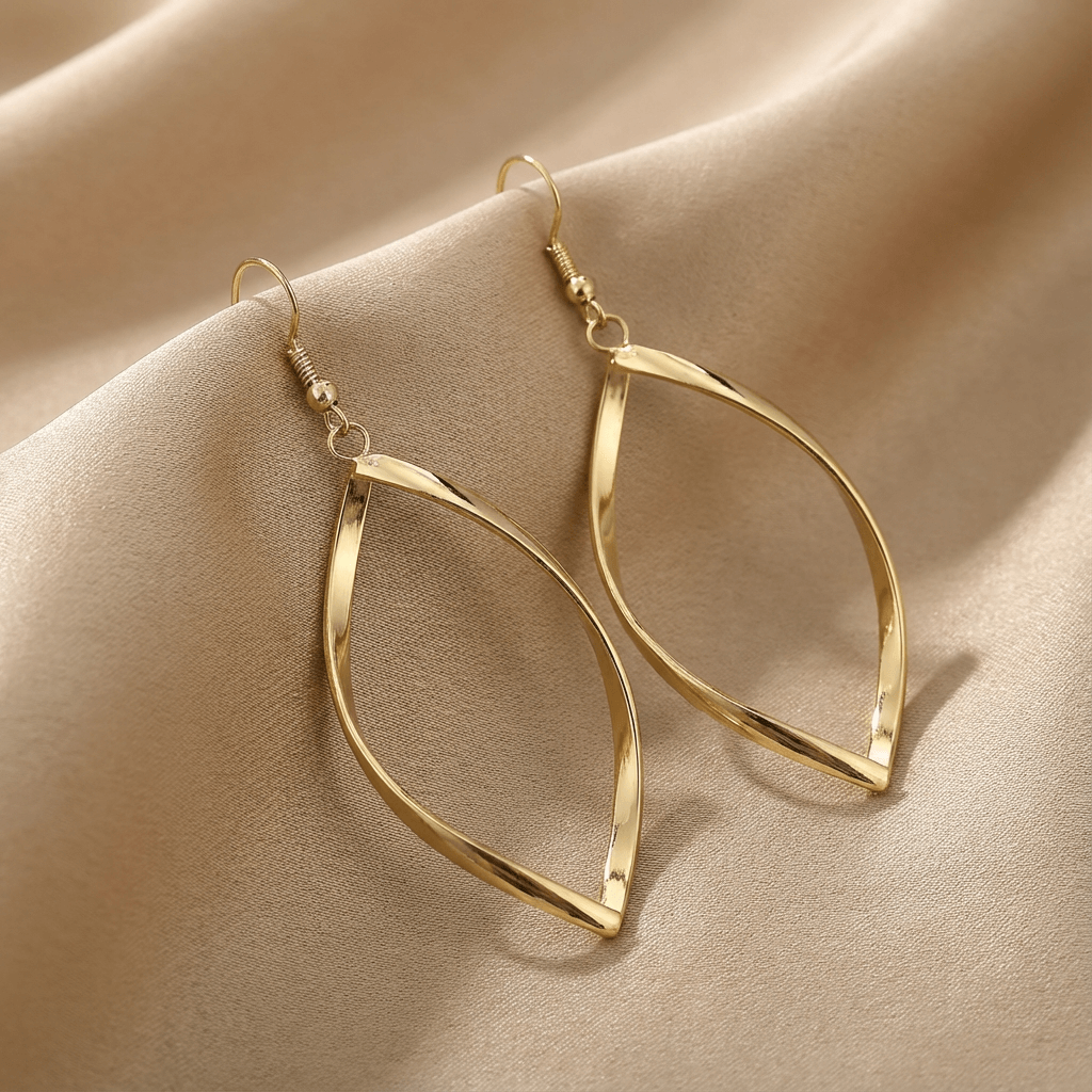 Twisted Sculpted Oval Silver Drop Earrings