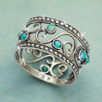 Vintage Bohemian Hollowed Out Design Wide Band Ring