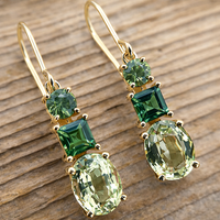 Vintage Bohemian Style Green Zirconia Geometric Earrings
