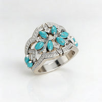Vintage Bohemian Turquoise Floral Cluster Ring