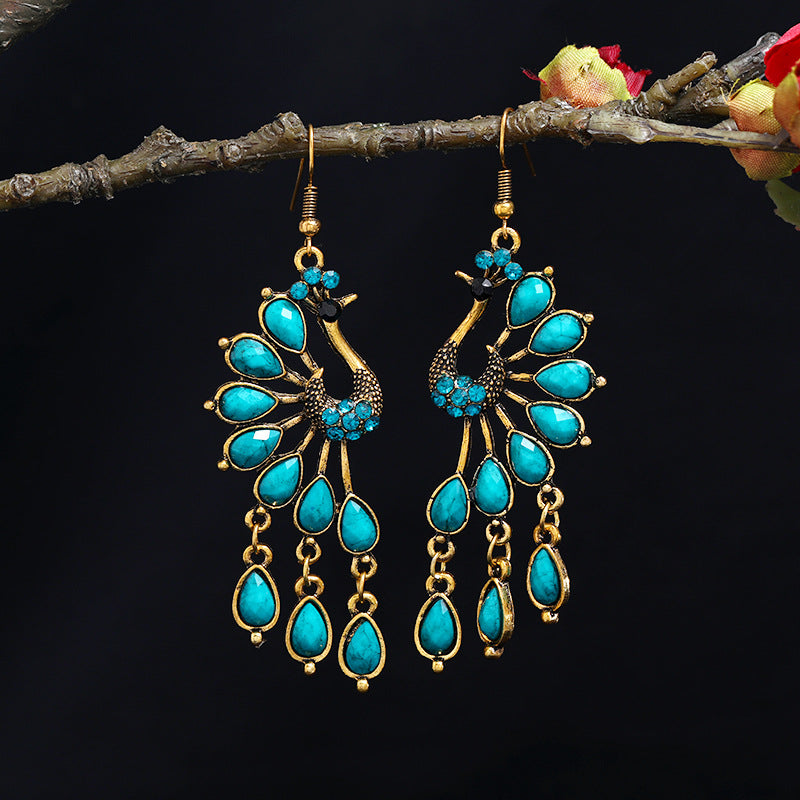 Vintage Boho Western Style Layered Tassel Turquoise Earrings