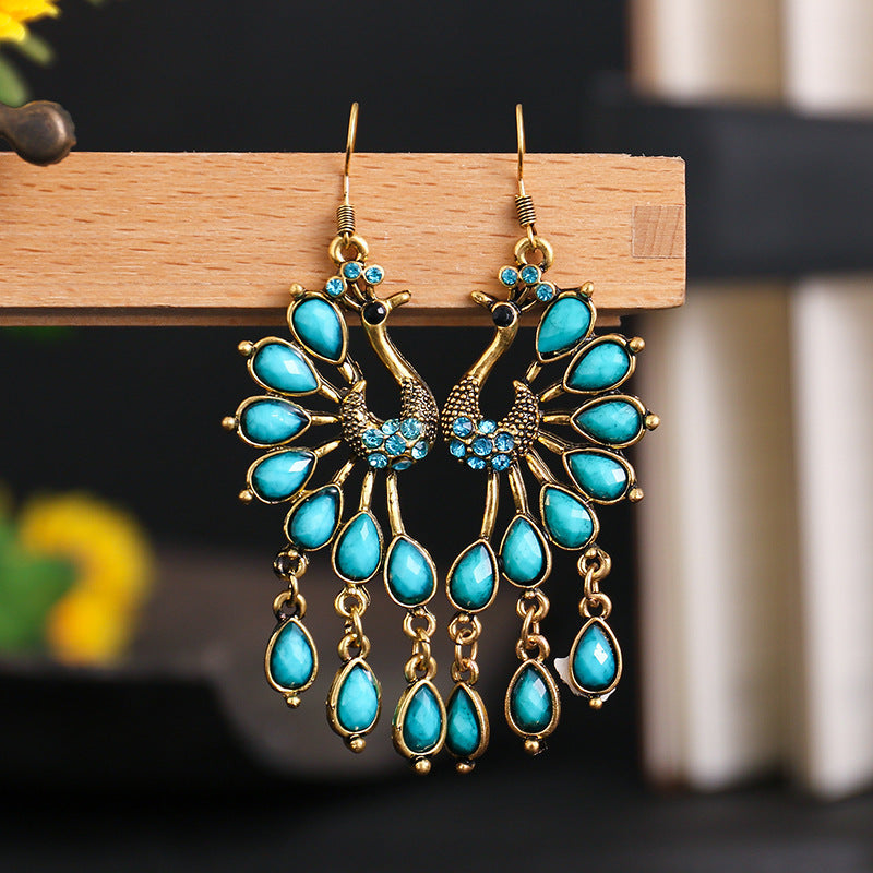 Vintage Boho Western Style Layered Tassel Turquoise Earrings