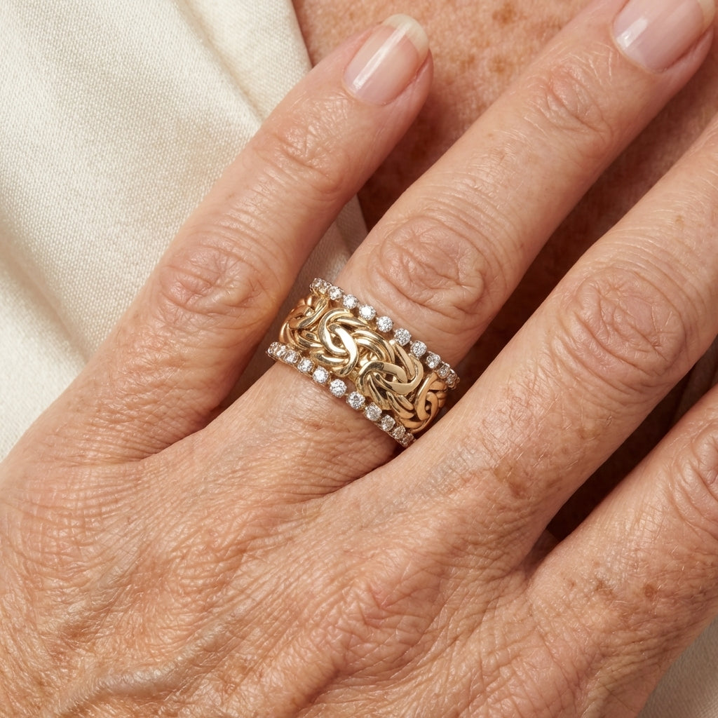 Vintage Celtic Knot Dot Zirconia Inlaid Gold Plated Band Ring