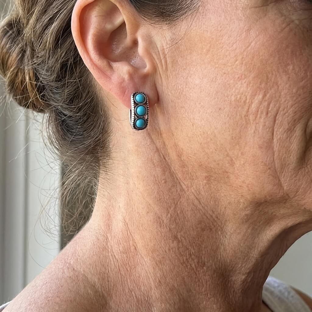 Vintage Chunky Turquoise Bead Hoop Earrings
