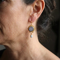 Vintage Deep Blue Crystal & Pearl Earrings