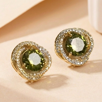 Vintage Green Zirconia Double Halo Flower Stud Earrings