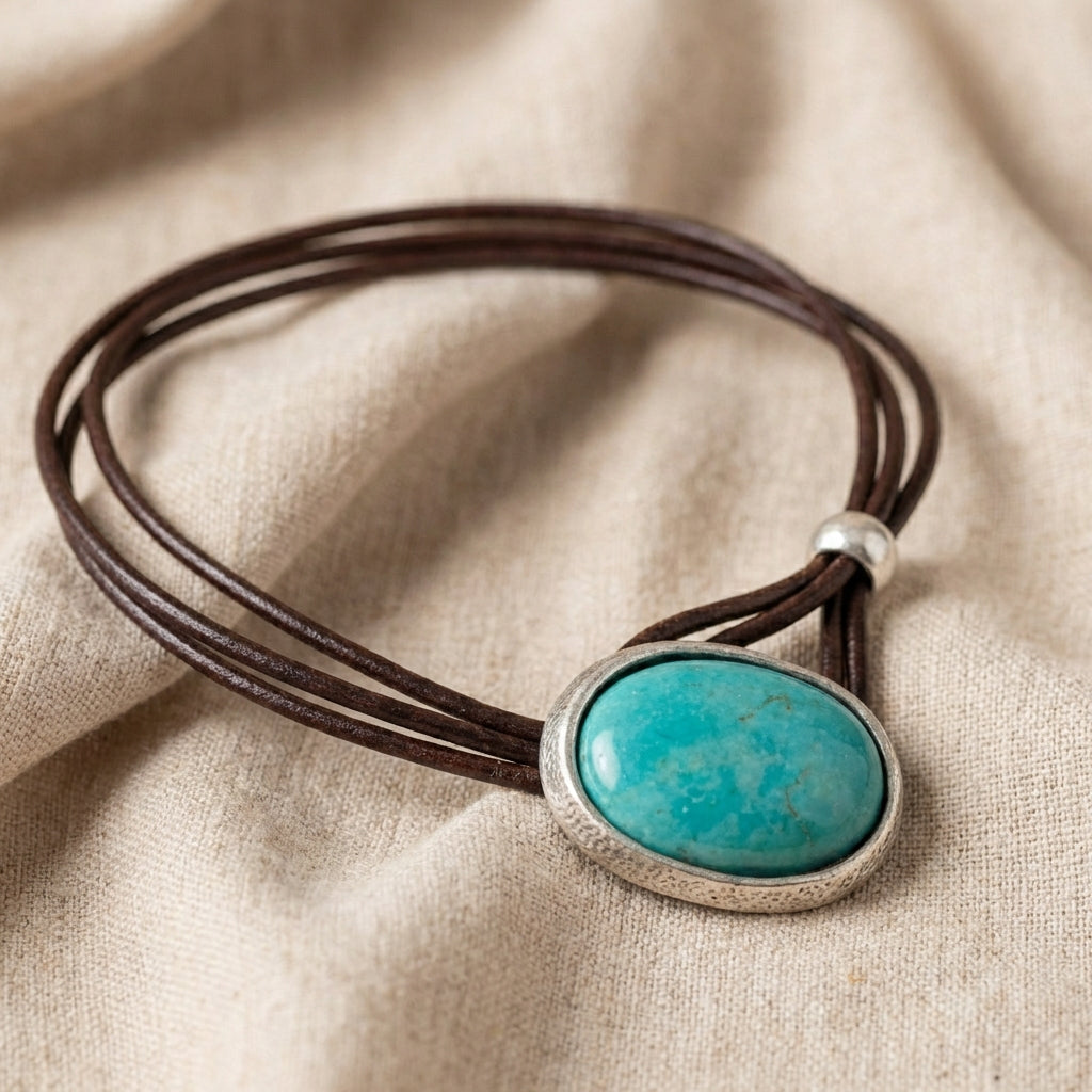 Vintage Leather Cord Turquoise Necklace