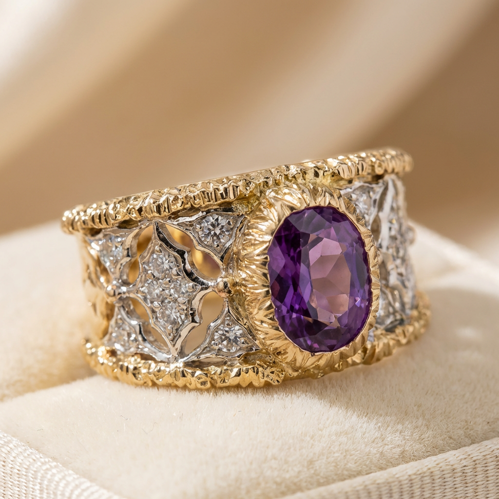 Vintage Micro Pave Purple Zirconia Wide Ring