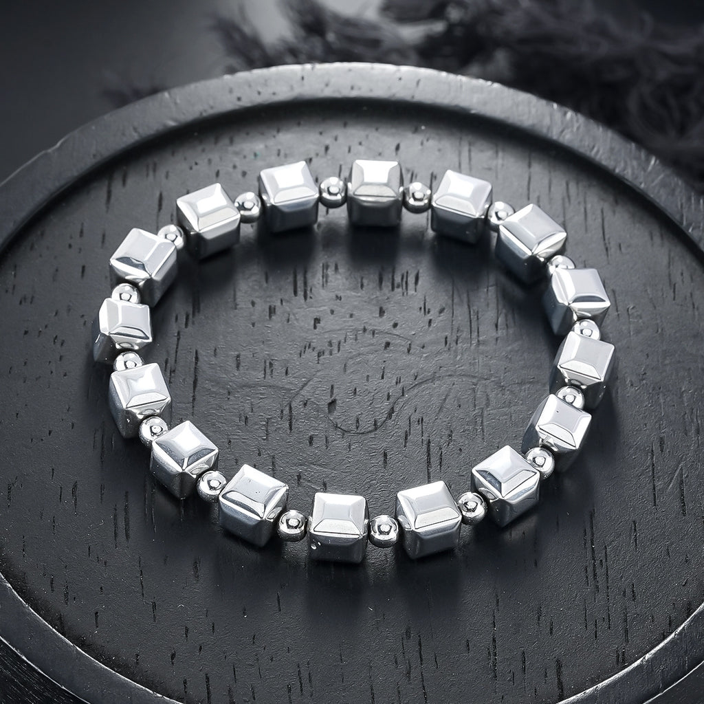 Vintage Minimalist Cubic Silver Plated Bead Bracelet