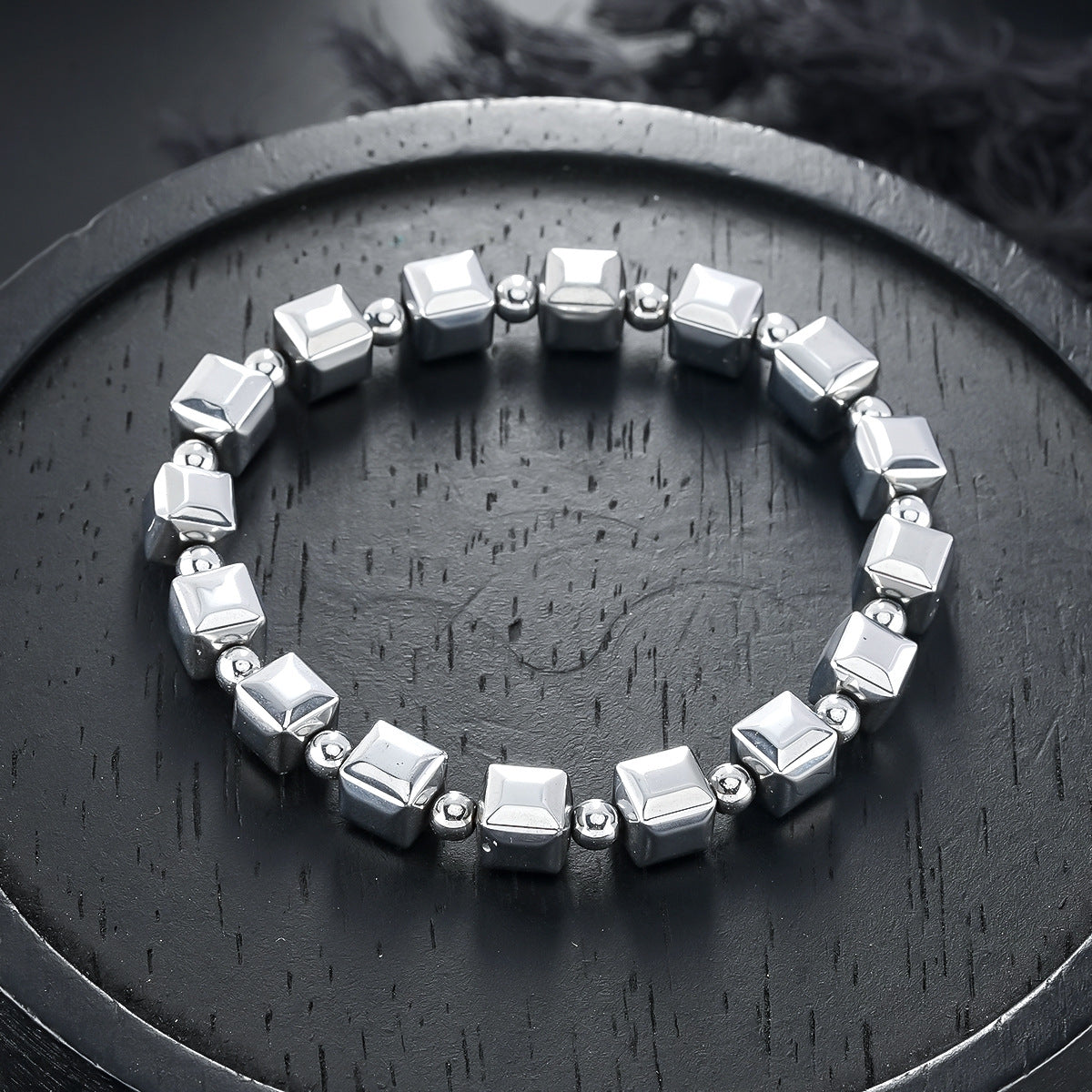 Vintage Minimalist Cubic Silver Plated Bead Bracelet