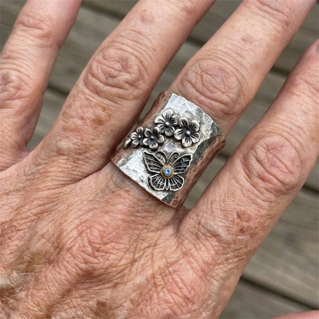 Vintage Silver Plated Flower Design Ring