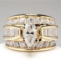 Vintage Split Princess Cut Zirconia Gold Plated Band Ring