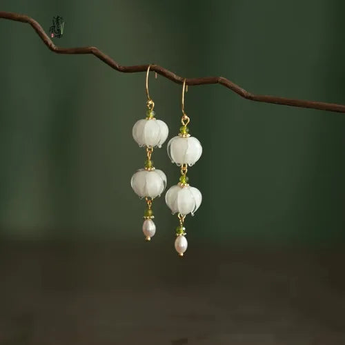 Vintage White Stone & Pearl Earrings