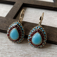 Vintage Teardrop Turquoise Halo Drop Earrings