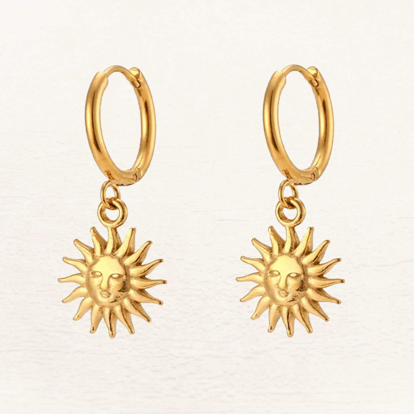 Vivienne Huggie Hoop Sun Earrings Gold