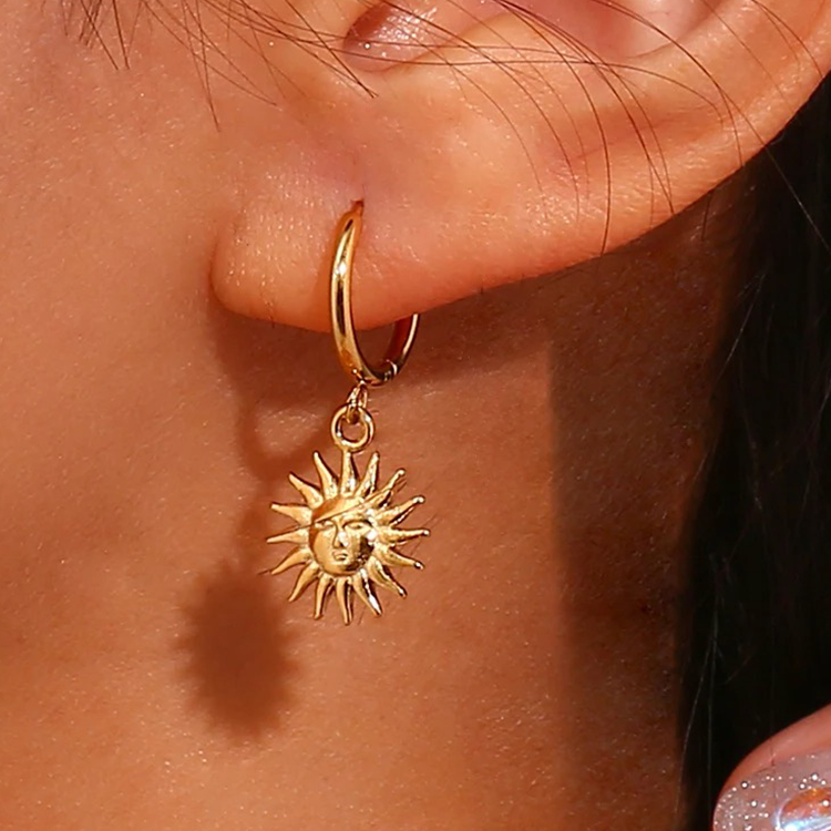 Vivienne Huggie Hoop Sun Earrings Gold