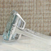Elegant Classic 4 Prong Square Sea Blue Gemstone Ring