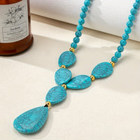 Bohemian Geometric Tear Round Turquoise Beaded Necklace