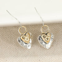 Vintage Two Tone Golden Heart Shaped Pendant Earrings