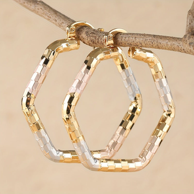 Vintage Retro Style Gold Plated Round Tie Dye Hoop Earrings