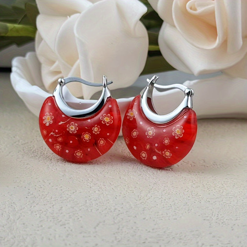 Vintage Vibrant Glass Floral Bead Dangle Earrings