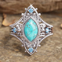 Bohemian Retro Style Blue Crystal Inlaid Turquoise Ring