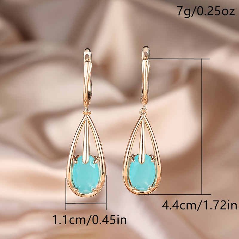 Elegant Gold Plated Teardrop Zirconia Long Pendant Earrings