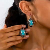 Elegant Bohemian Vintage Turquoise Oval With White Earrings