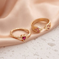 Vintage Rose Pink Zirconia Snake Pattern Heart Ring Set