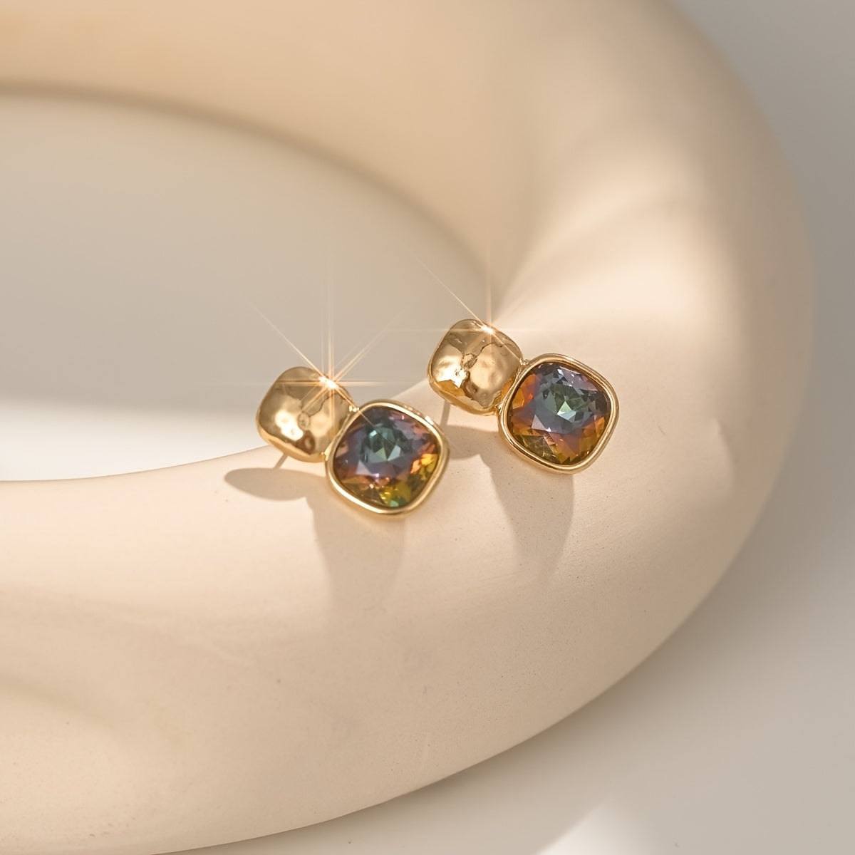 Vintage Gold-Tone Geometric Square Earrings