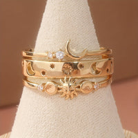 Vintage Style Half Moon Inlaid Zirconia Stackable Ring Set