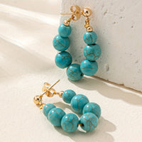 Boho Natural Stone Beaded Gold Plated Hoop Earrings