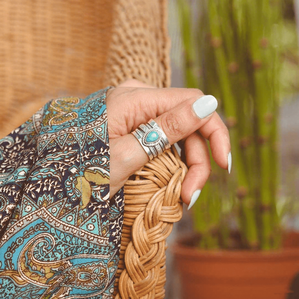 Wide Teardrop Turquoise Sterling Silver Ring