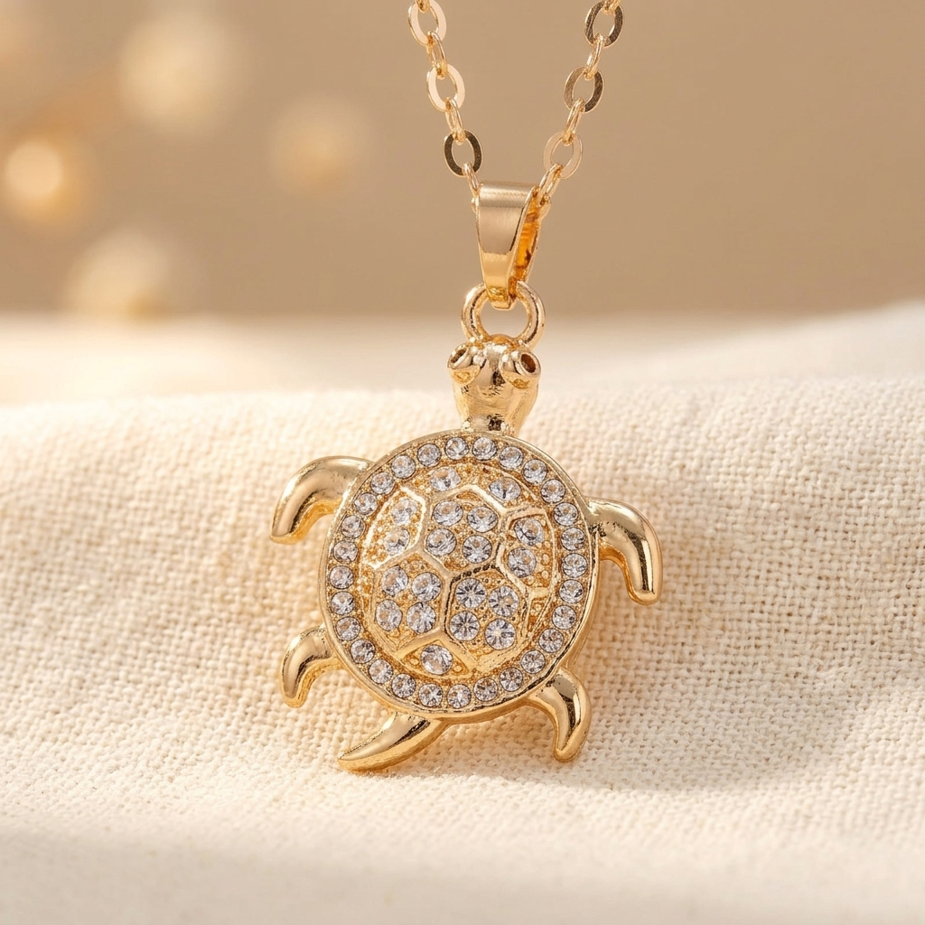 Antique Gold Copper Turtle Pendant Necklace