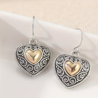 Vintage Heart-Shaped Filigree Drop Earrings