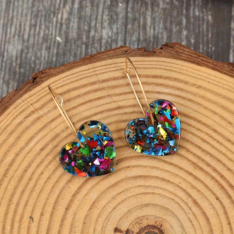 Vintage Style Resin Glitter Heart Pendant Earrings