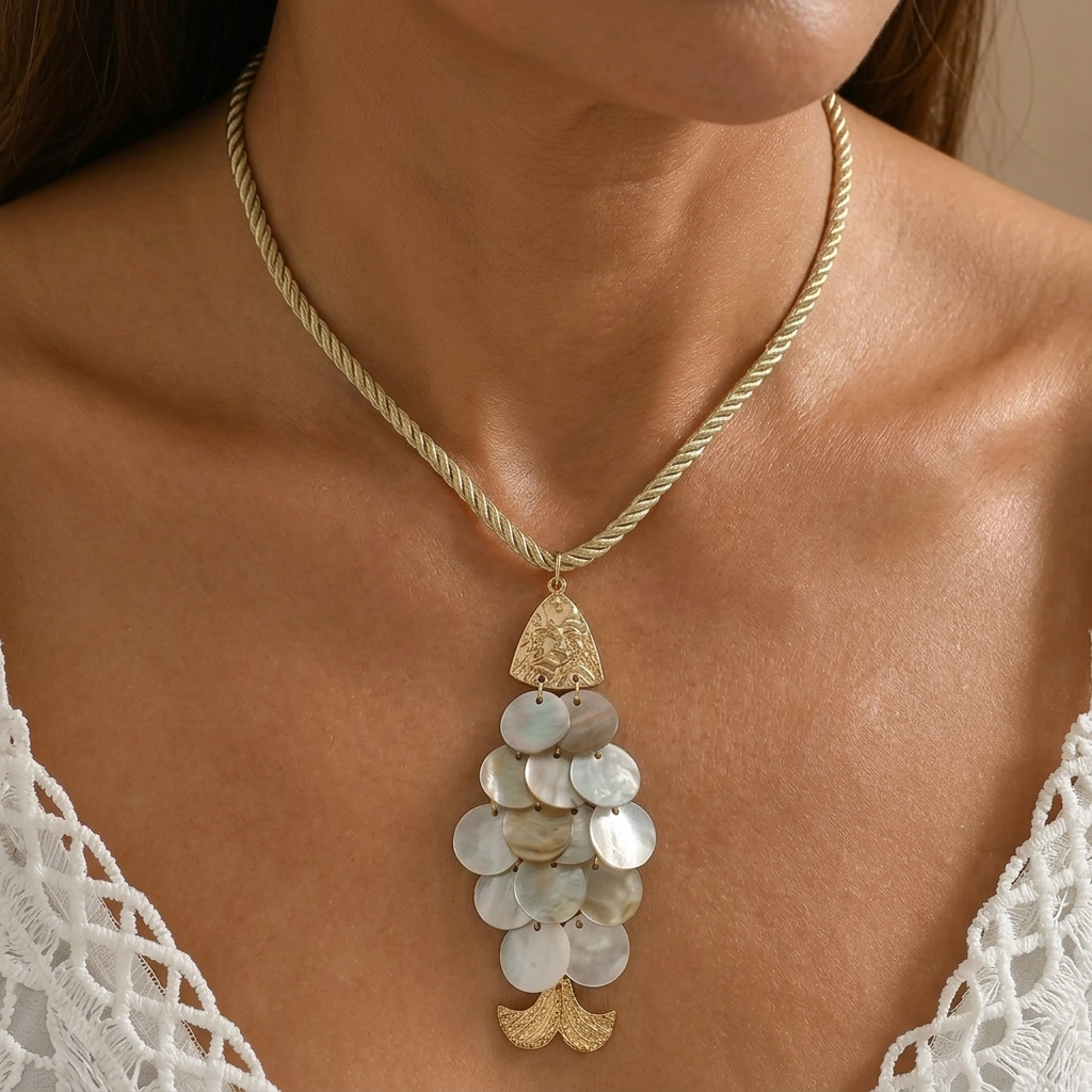 Coastal Cream Shell Tassel Rope Necklace