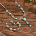 Bohemian Turquoise & Silver Floral Necklace and Bracelet Set