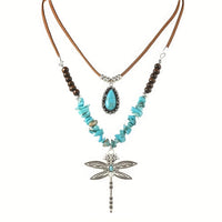 Bohemian Two Piece Turquoise Dragonfly Layered Necklace