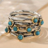 Vintage Geometric Turquoise Multi-Band Ring
