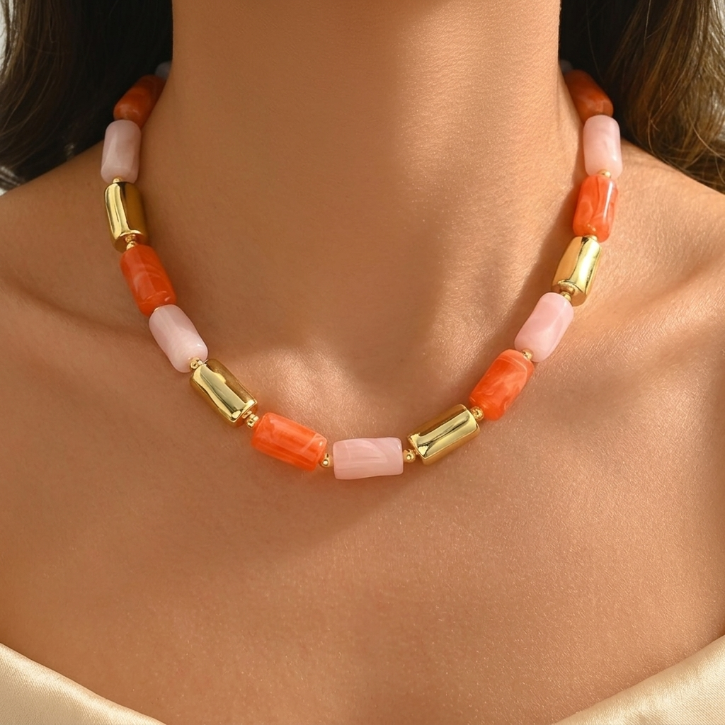 Minimalist Color Block Bamboo Resin Necklace