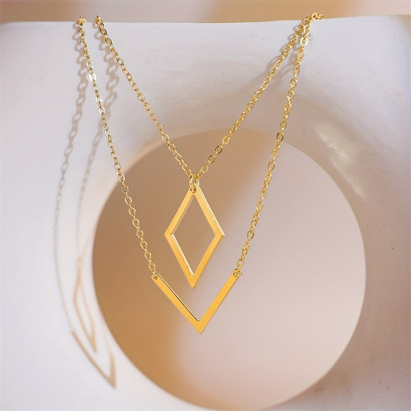 Retro Geometric Design Gold V-Pendant Necklace