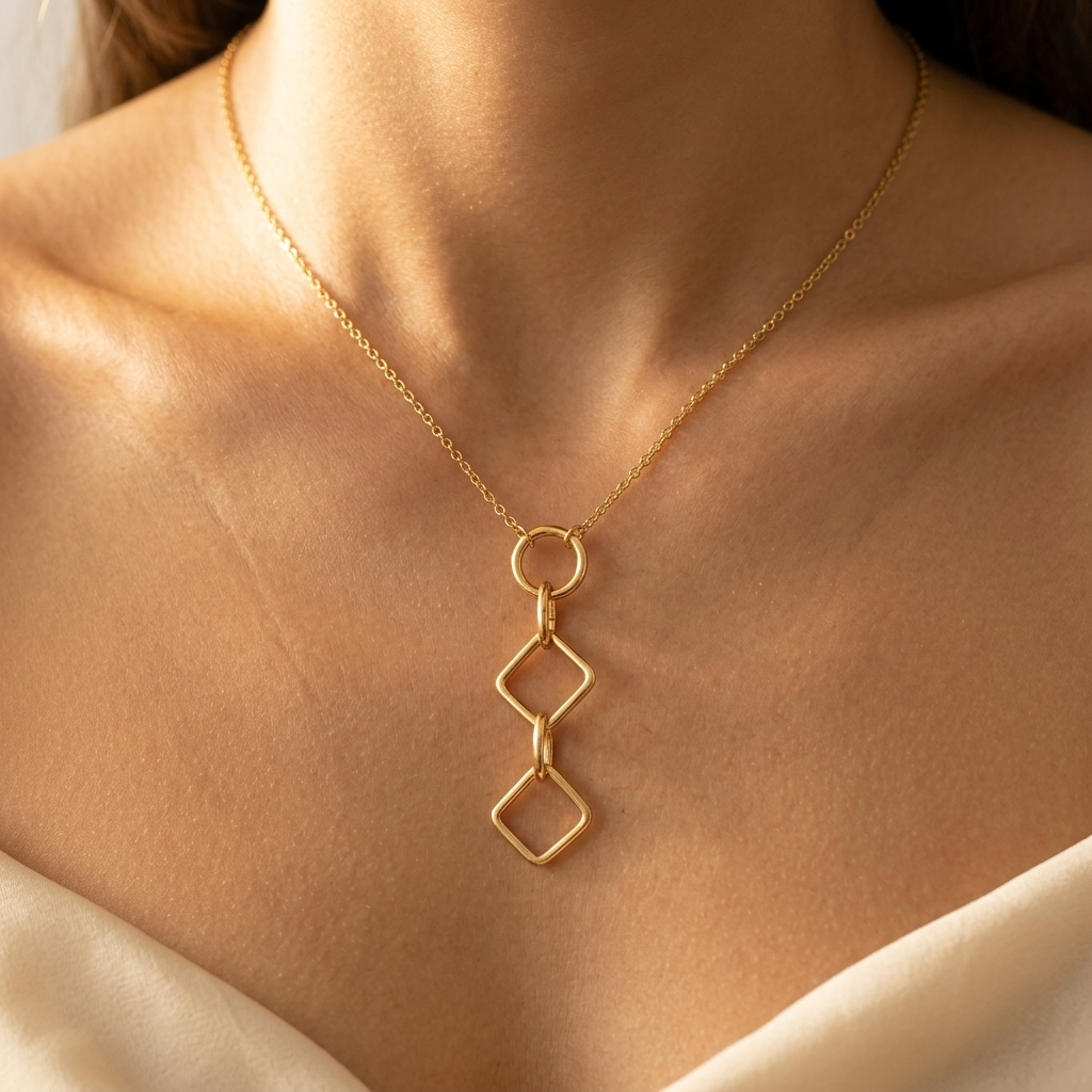 Gold Double Diamond Drop Necklace