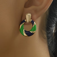 Color Block Enamel Spiral Statement Earrings