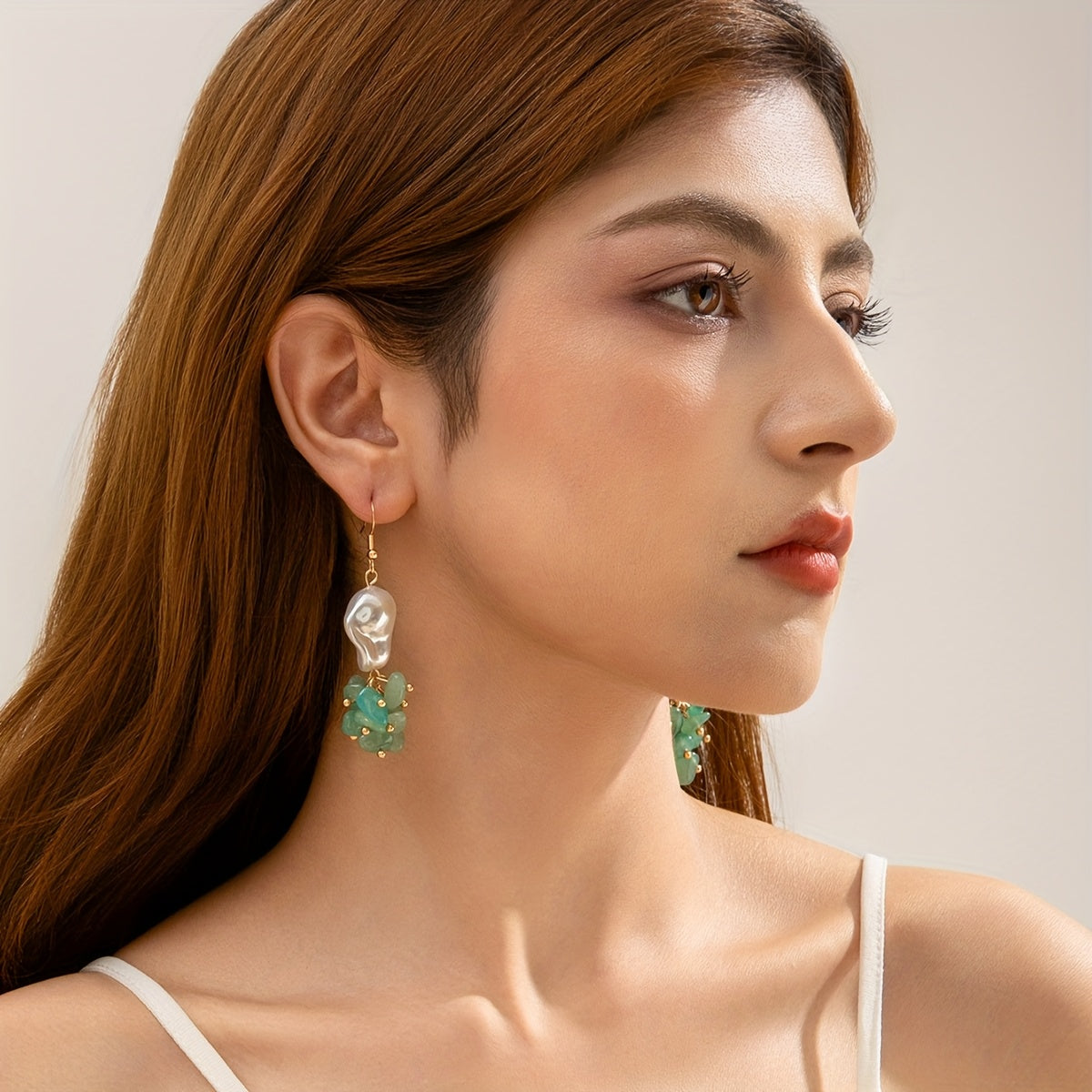 Bohemian Green Bead Drop Cluster Earrings