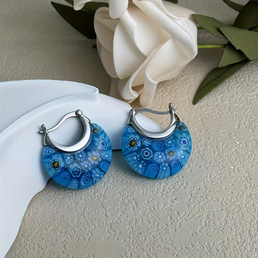 Vintage Vibrant Glass Floral Bead Dangle Earrings