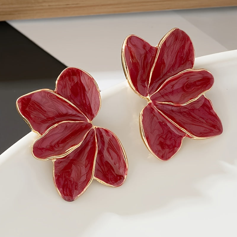 Vintage Green Leaf Enamel Stud Earrings