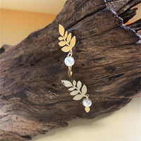 Vintage Elegant Gold Leaf & Pearl Drop Earrings