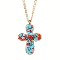Bohemian Vibrant Colorful Turquoise Cross Pendant Necklace