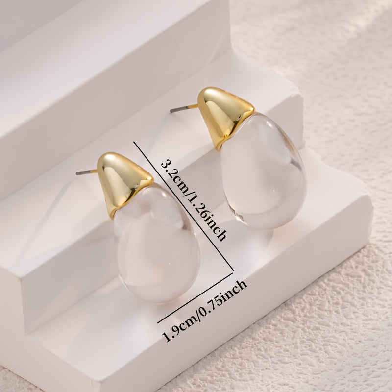 Elegant Clear Teardrop Glass Earrings with Gold Tone Caps